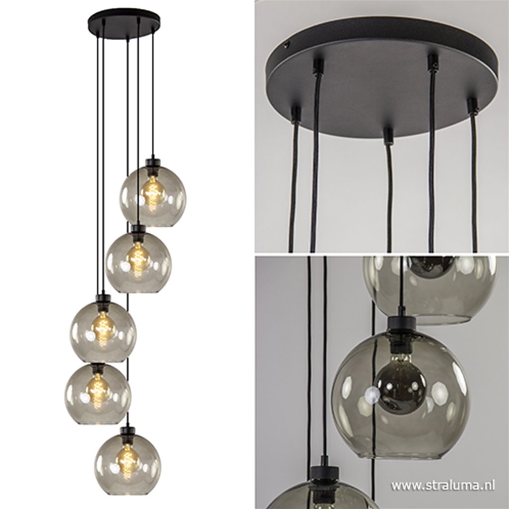 bord Ademen Beter Trendy ronde hanglamp 5-lichts met glas | Straluma