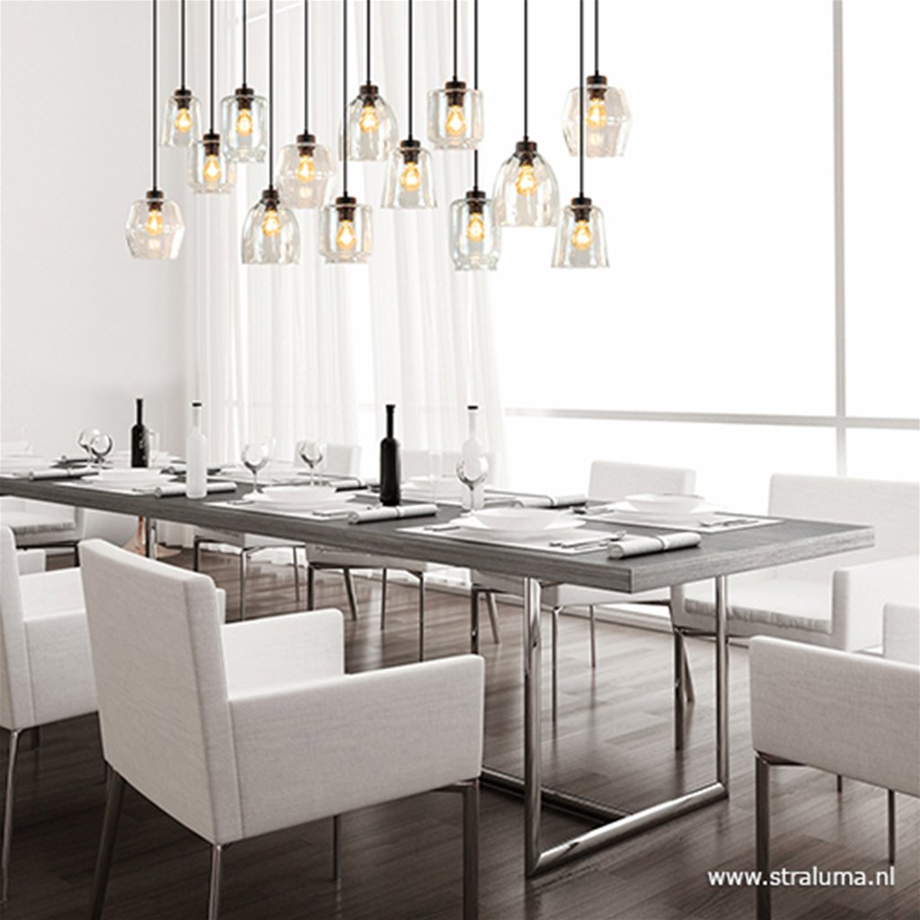 Hanglamp 14-lichts zwart/glas helder