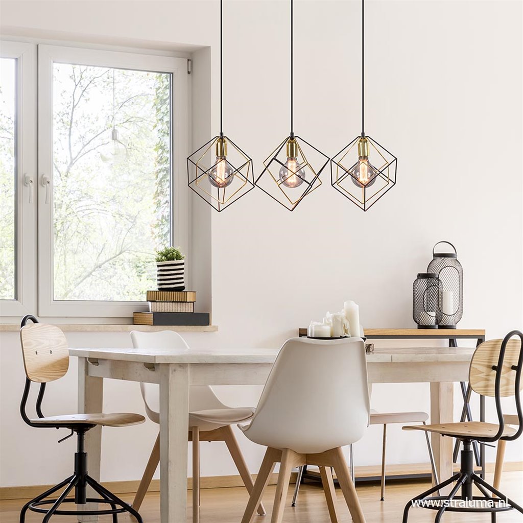 Trendy 3-lichts hanglamp zwart/goud