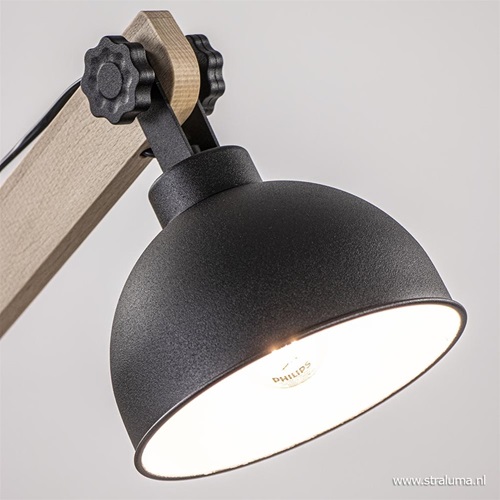 Landelijke tafellamp hout met zwart
