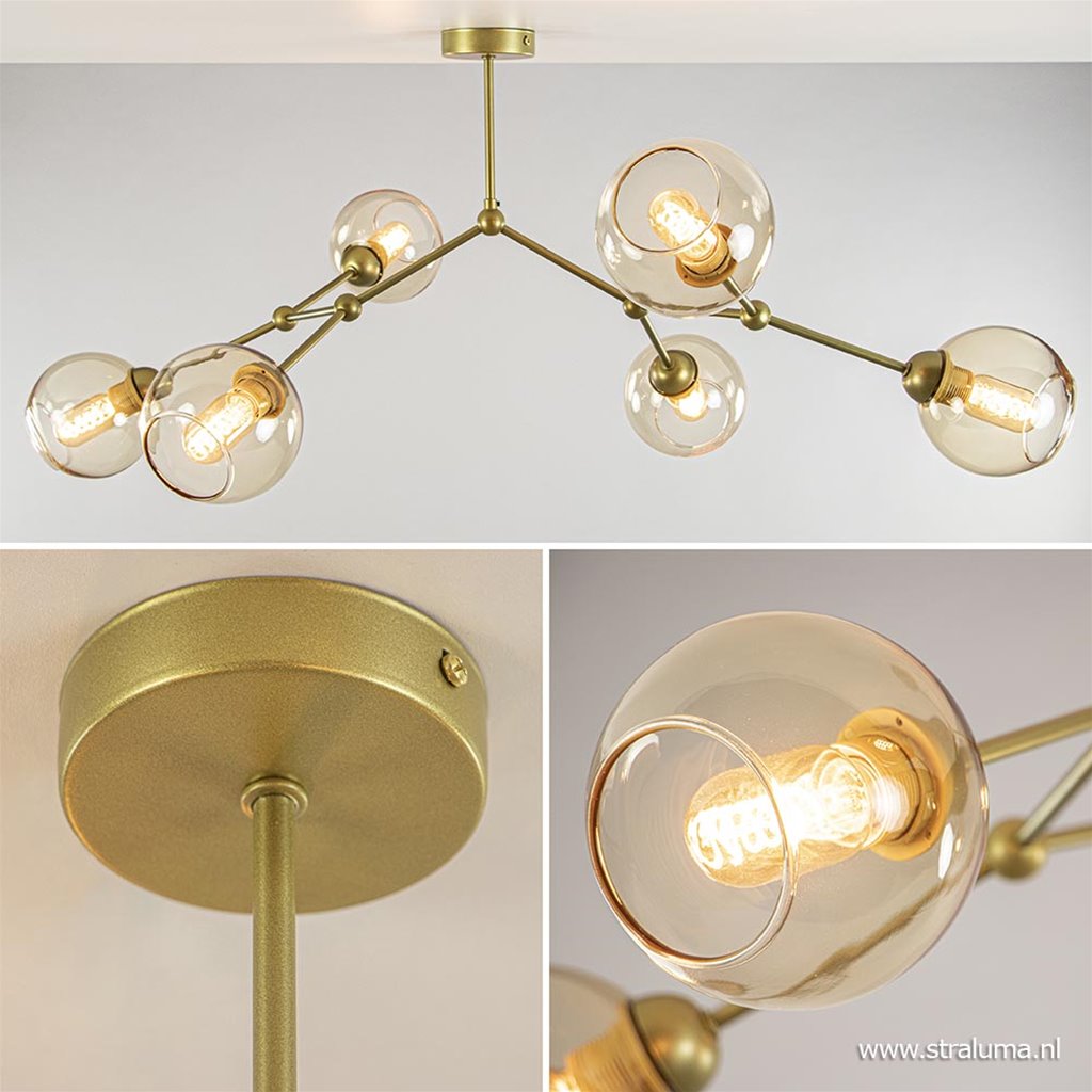 Modern klassieke plafondlamp goud met amber | Straluma