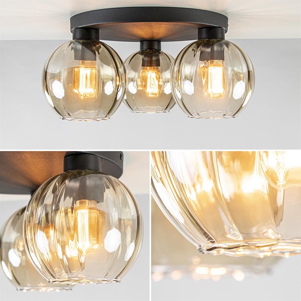 Verrast satire Woordenlijst Elegante plafondlamp 3-lichts amber glas | Straluma