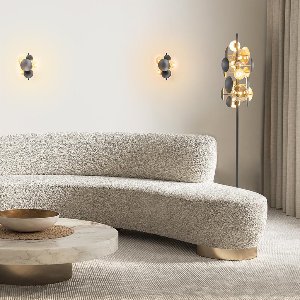 3-Lichts wandlamp grijs/goud met amber glas