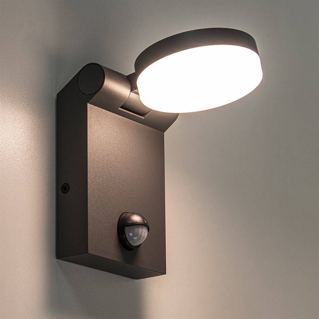Verstelbare LED buitenlamp antraciet met bewegingssensor