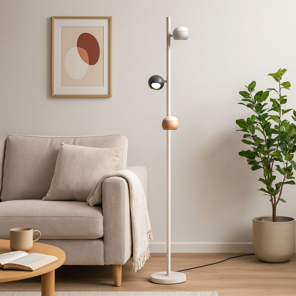 Modern speelse vloerlamp met kapjes in oudroze mat zwart grijs