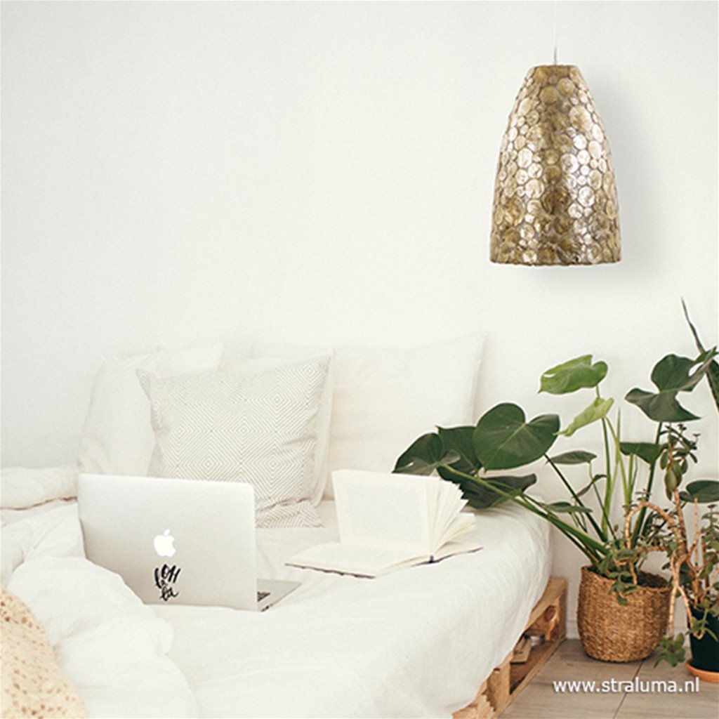 Hanglamp capiz schelpen goud rond