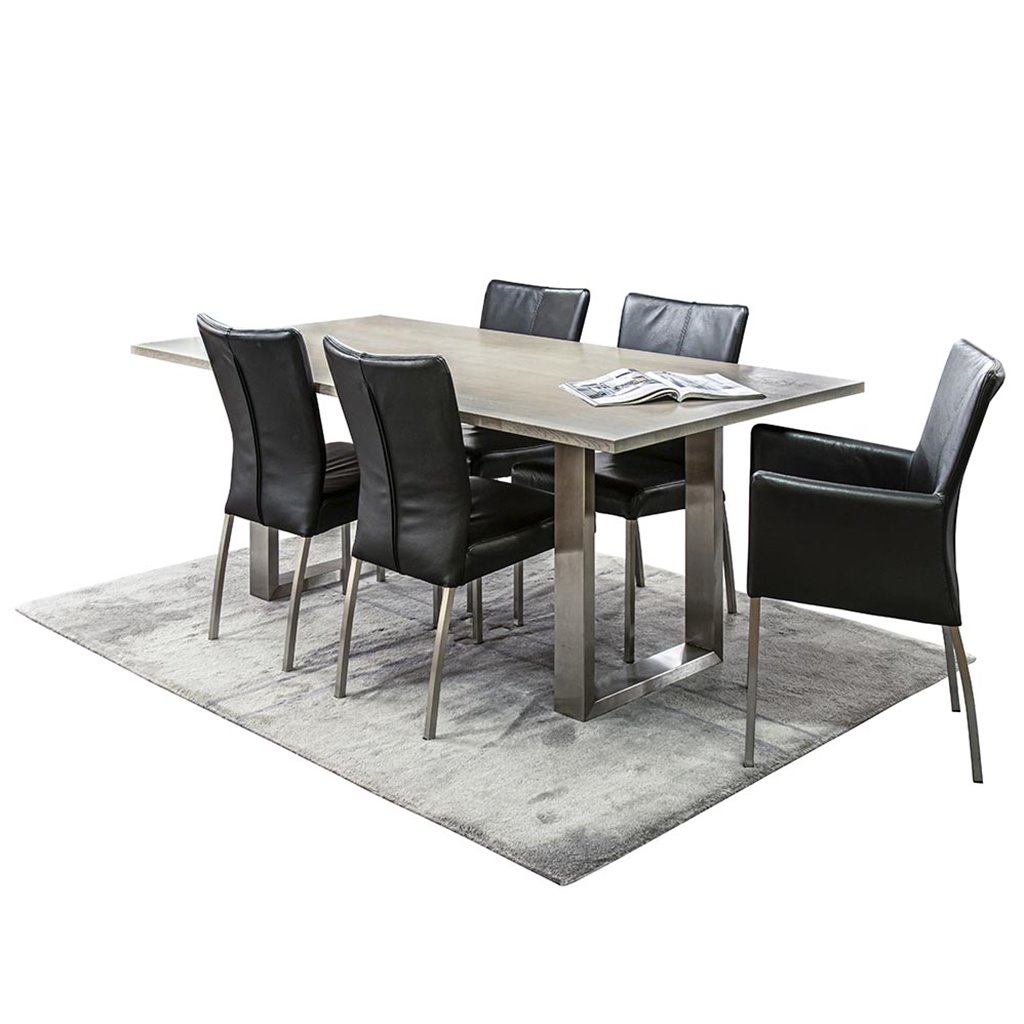 Moderne armstoel zwart leder met RVS poten