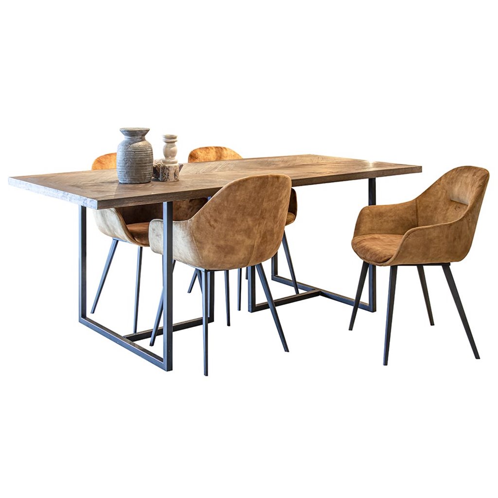 Stoffen armstoel cognac met zwarte pootjes