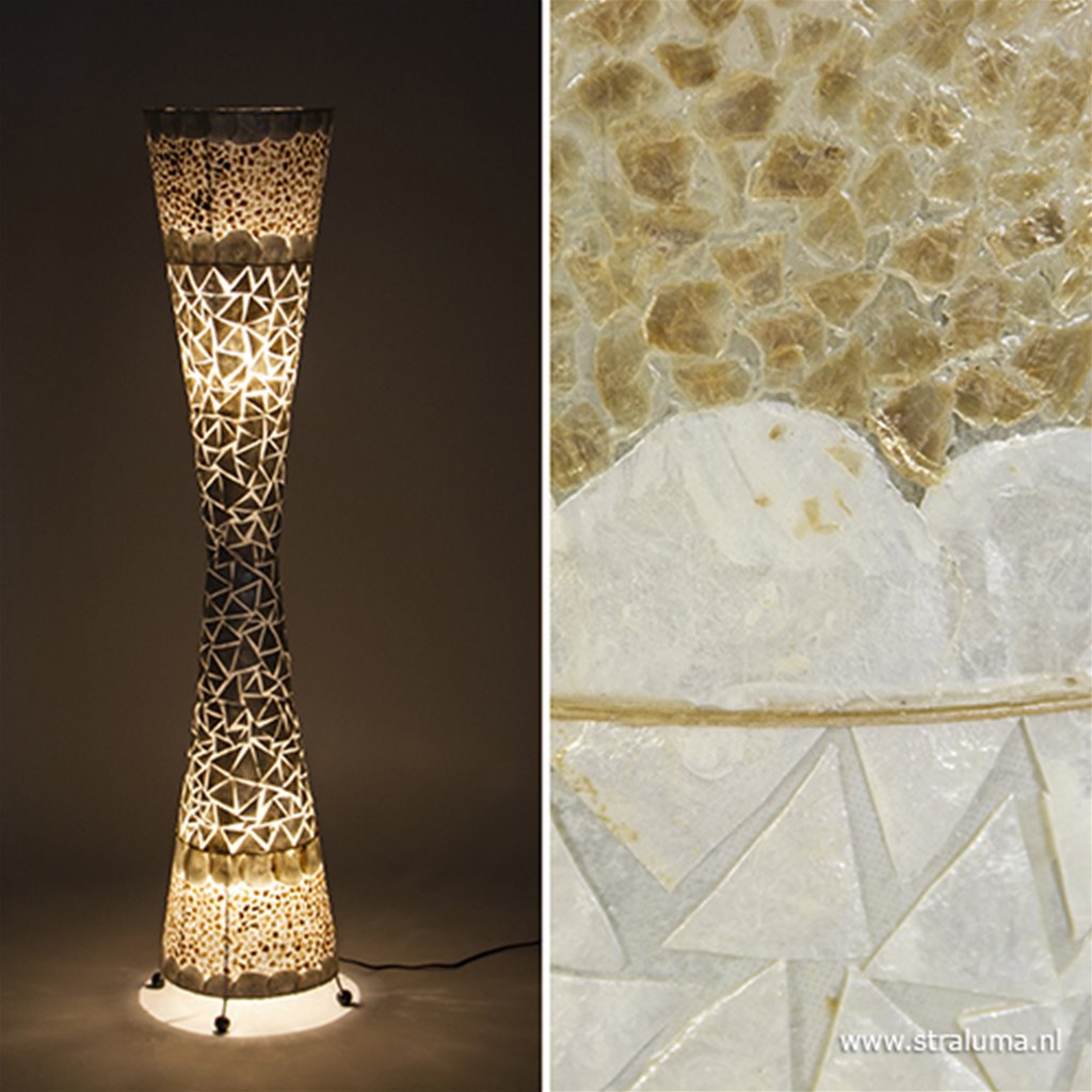 Capiz schelpen vloerlamp creme/goud Straluma