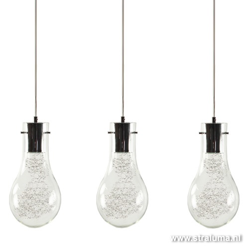 3-lichts Hanglamp gloeilamp chroom-glas