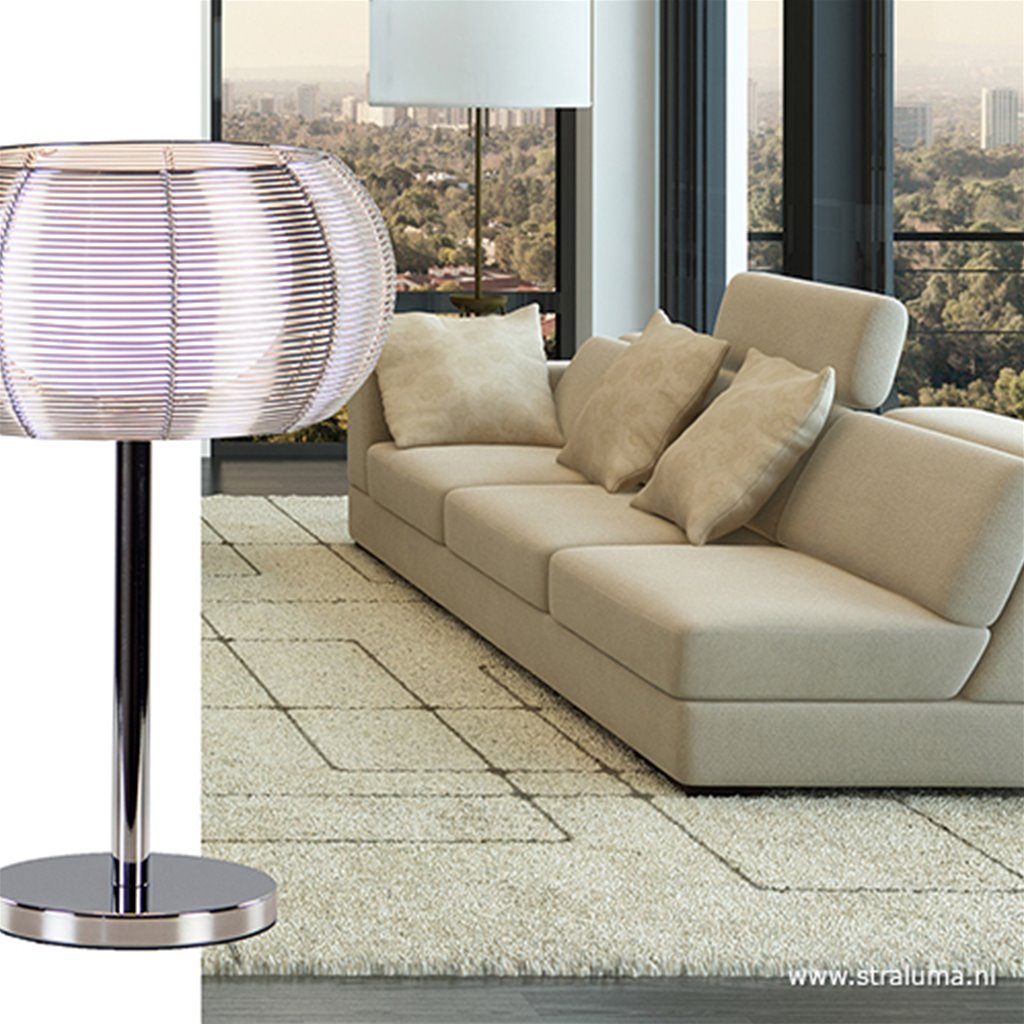 *Tafellamp alu draad/glas + chroom