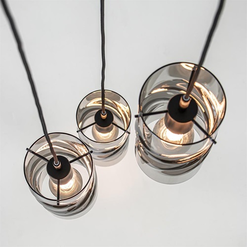 Ronde 3-lichts hanglamp met gedraaid smoke glas