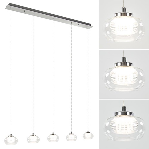 5-Lichts hanglamp chroom met helder glas en dimbaar LED