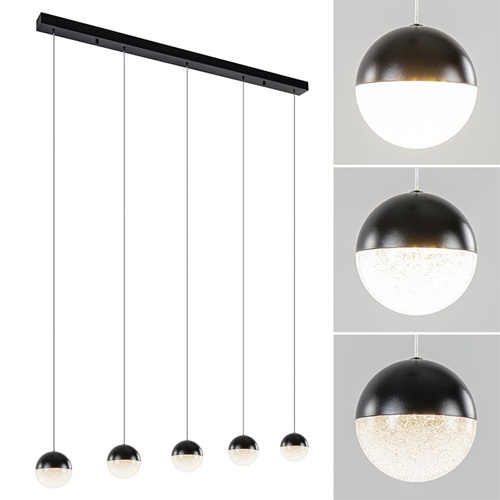 5-Lichts LED hanglamp zwart met diamant zand 3-standen dimbaar