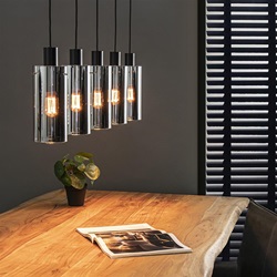 Luxe 5-lichts hanglamp zwart met smoke glas cilinder