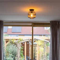 Smoke glazen plafondlamp met zwarte bevestiging