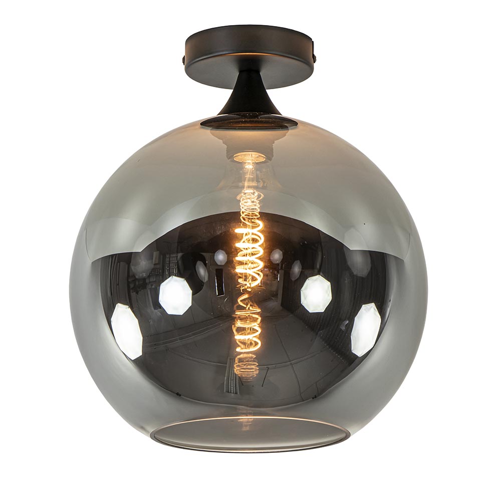 Dreigend terugtrekken composiet Globe plafondlamp zwart met smoke/titanium glas 30 cm | Straluma