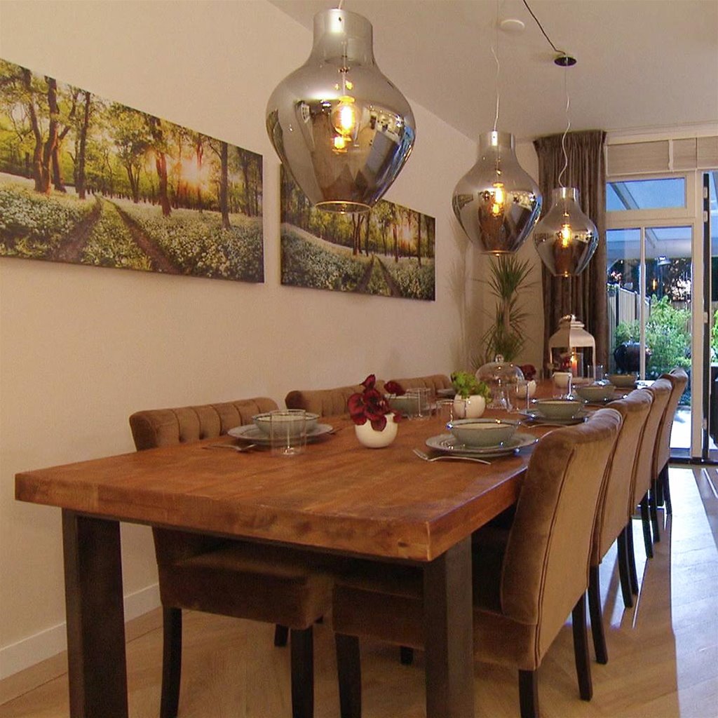 Glazen hanglamp smokey/chroom groot