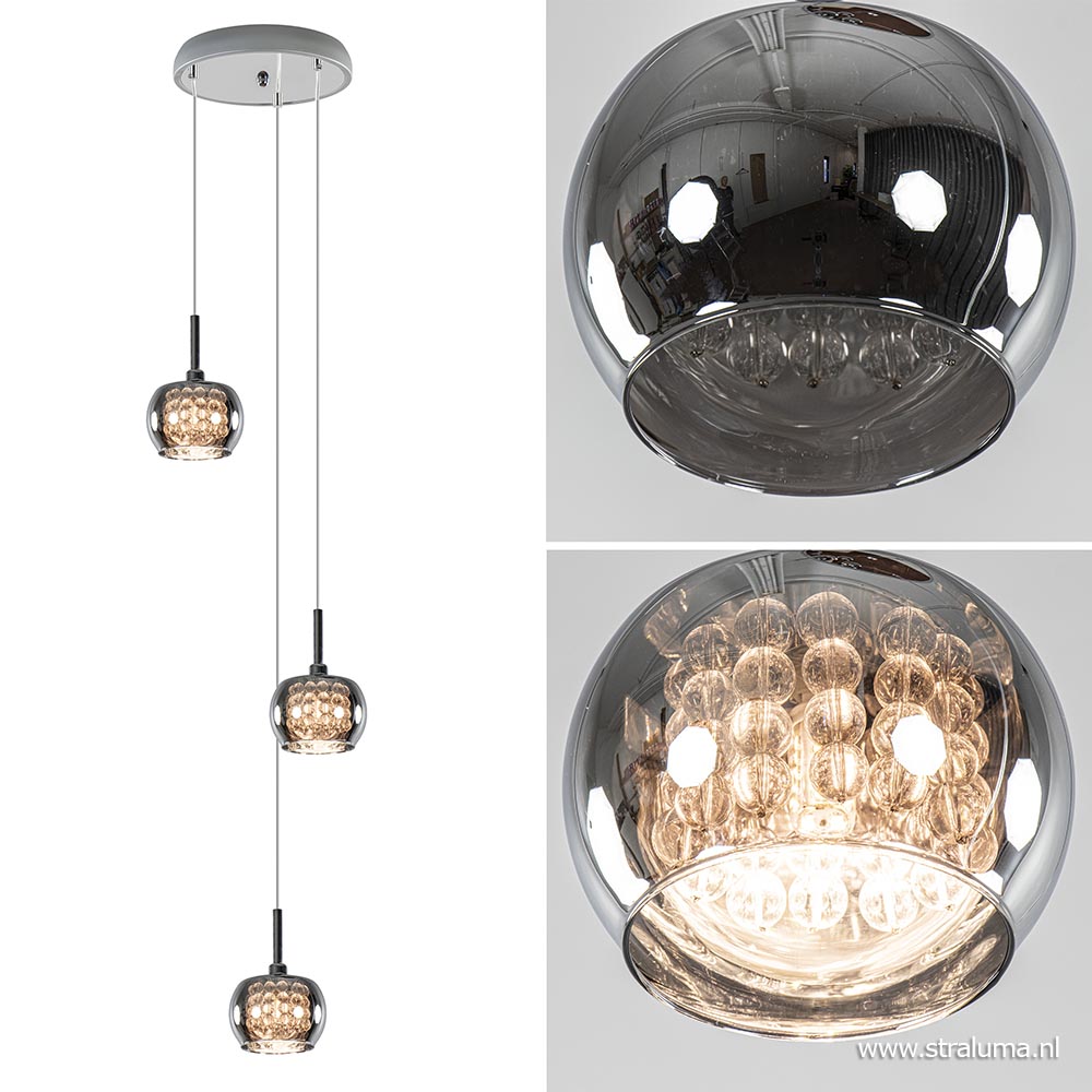 3-Lichts hanglamp chroom met glazen kappen | Straluma